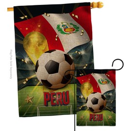 World Cup Peru Burlap Garden House Flags Set Sports Soccer Game Goal Ball Football Entertainment Activity Physical Small Decorative Gift Yard Banner Double-Sided Made In USA 28 X 40