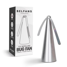 Belfans FlyRepellent Fan for Tables – USB Powered/AA Battery Powered, Soundless Fly Swatter with Holographic Blades – Portable Fly Fan for Bees, Wasps & Outdoor Use (1, Silver)