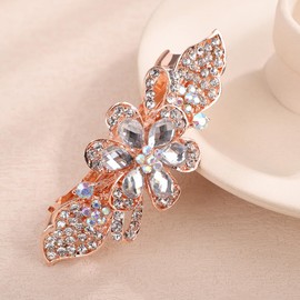 Chargances Bridal Flower Rhinestones French Hair Clip Wedding Silver Crystal Hair Barrettes Clip Slide Hairpins Barrettes Hair Accessories for Women (Silver)