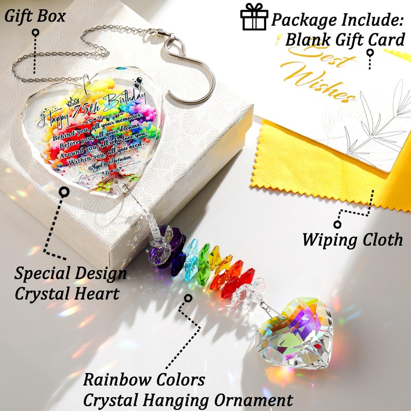Ornalrist 75th Birthday Gifts for Women Glass Suncatcher 75 Years