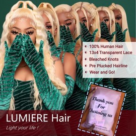 LUMIERE 30 Inch 613 Lace Front Wig Human Hair 210% Density Body Wave Blonde Wig Human Hair 13x4 HD Lace Frontal Wig Glueless 12A 613 Wig Pre Plucked Bleached Knots 30Inch