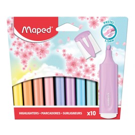 Maped - Fluo Peps Pastel Highlighters - 10 Highlighters in Various Light Pastel Shades