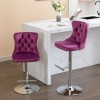 Purple Velvet Barstools Adjustable Height Chrome Base Swivel Tufted Back
