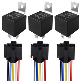 Aiqeer Pack of 3 5-Pin Car Relay, 12 V 40 A SPDT Car Relay, with Wiring Harness Socket and Pre-Wired (Black)