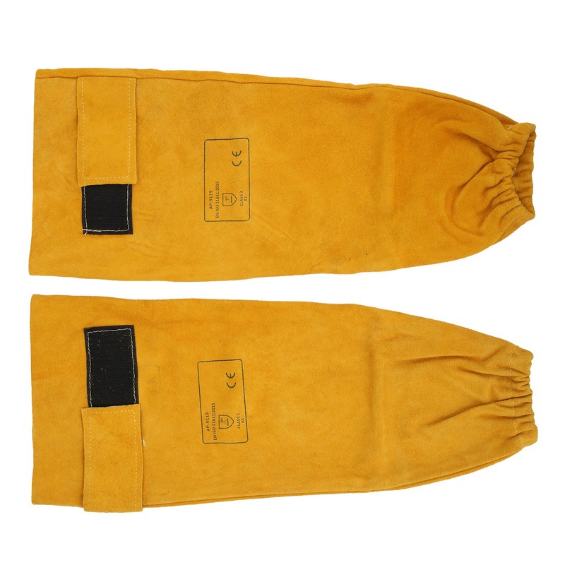 Pair Welding Sleeve Cowhide Wearproof Heat Resistant Golden Yellow for
