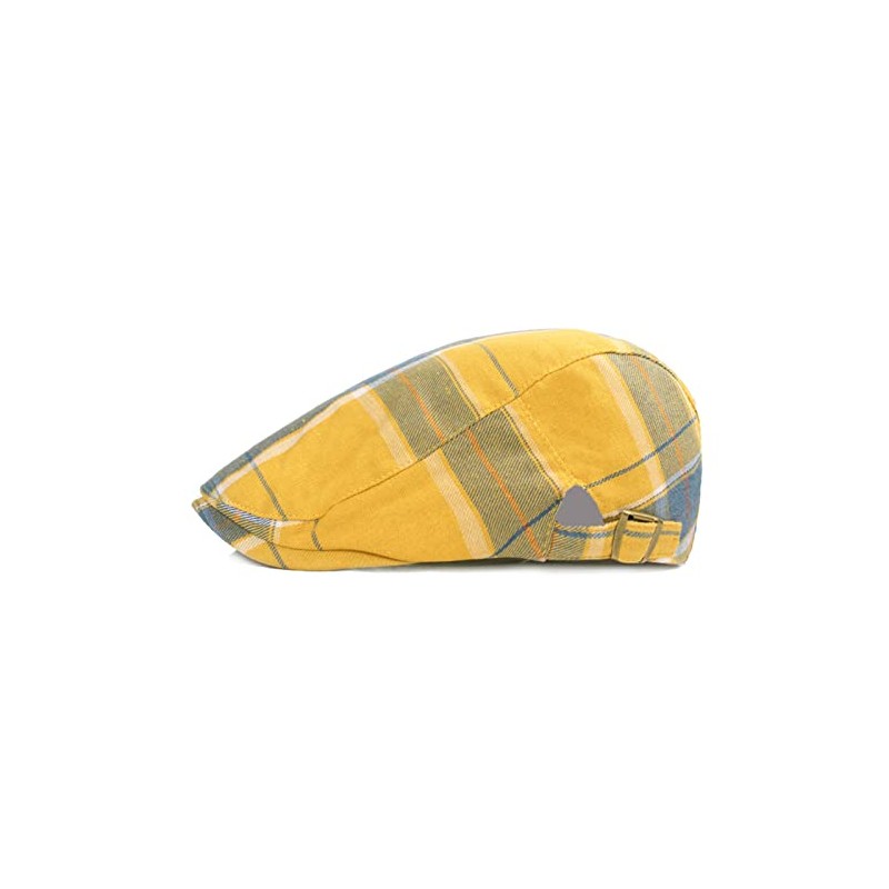 Lifup Unisex Flat Cap Checked Cotton Summer Flat Hat, yellow