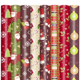 WELANE Christmas Wrapping Paper, 8 Sheets Christmas Trees, Snowflakes, Santa Claus Gift Decoration (20 X 28in, 8 Kind)