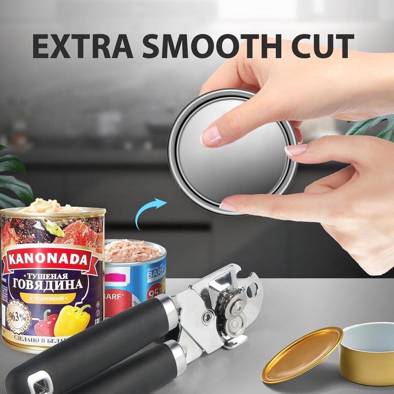 OhanaBeach® Manual Can Opener. Robust Soft Grip Handle, Sharp Blades,