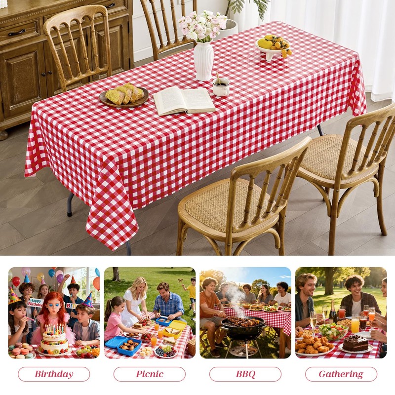 Spring rain 4 Pack Red and White Checkered Tablecloth 54x108