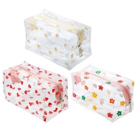 MEMOFYND 3 Pieces Cartoon Printed Pencil Case, Transparent Pencil Case, Waterproof Storage Bag, PVC Cosmetic Bag, Travel Storage Bag, Large Capacity Toiletry Bag