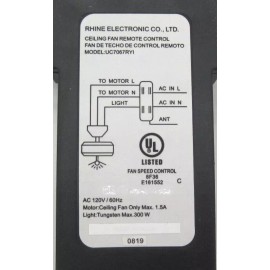 RHINE UC7067 Indoor/Outdoor Rated Damp ceiling Fan Receiver 7067IY-19D(4+6