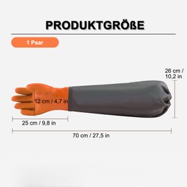 thirei Pond Gloves, Extra Long Waterproof Rubber Gloves, Made of Natural Rubber, with Textile Lining, for Fishing, Gardening Gloves, 70 cm, 1 Pair