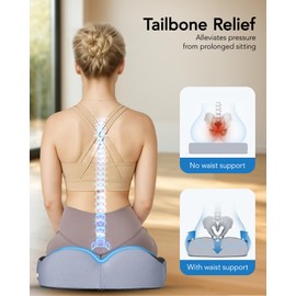 HUANUO Office Seat Cushion for Tailbone Support, High-Density Memory Foam Cushion, Breathable Coccyx Cushion, Non-Slip Bottom for Sciatica Relief, Perfect for Office, Car, and Wheelchair