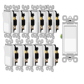 3 Way Rocker Decorator Paddle Light Switch,NineLeaf 12PK Three Way, 3 Wire, Self-Grounding Screw, Residential Grade, 15A, UL Listed, Quick Push-in & Side Wired, White