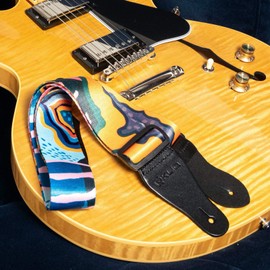 KLIQ Vintage Woven Artist Series Guitar Strap for Acoustic and Electric Guitars + 2 Free Rubber Strap Locks, 2 Free Guitar Picks and 1 Free Lace | Terylene Printed |"Anemone" by KLA