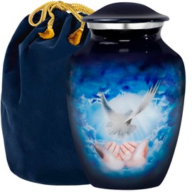 Trupoint Memorials Extra Large Urn for Ashes Adult Male or Female Up to 300 lbs – Cremation Urns for Human Ashes, Funeral Memorial Urns for Men & Women – Blue Dove