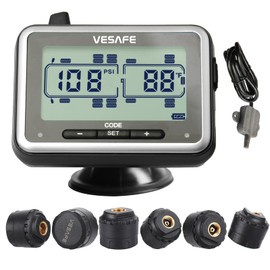 Vesafe TPMS, Wireless Tire Pressure Monitoring System for RV, Trailer, Coach, Motor Home, Fifth Wheel, Including a Signal Booster and 6 Anti-Theft sensors.