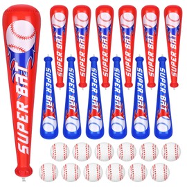 Fovths 12 Sets Inflatable Baseball Bats and Mini Baseball Set 22 Inches Inflatable Bat Sports Stress Ball for Baseballs Party Favors Sports Theme Decoration Goodie Bag Stuffers
