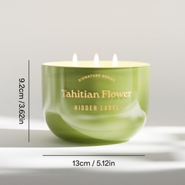 Hidden Label Tahitian Flower Scented Candles,3-Wick Aromatherapy Candle – 18oz, 70-Hour Burn Time, 100% Natural Soy Wax, Luxury Home Scent & Décor for Women and Men