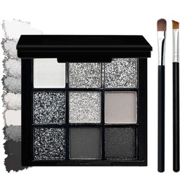 Glitter Eyeshadow Palette with Brush – 9 Cool-Toned Shades Featuring Silver Glitter, Matte & Shimmer Finishes – Waterproof, Long-Lasting Smokey Eye Makeup for Women