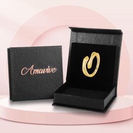 Amavive Citrine Rings for Women 925 Sterling Silver Gold-Plated November Birthstone Hug Hand Rings I Love You Forever Birthstone Jewelry Gifts for Birthday, Christmas, Mother's Day, Anniversary