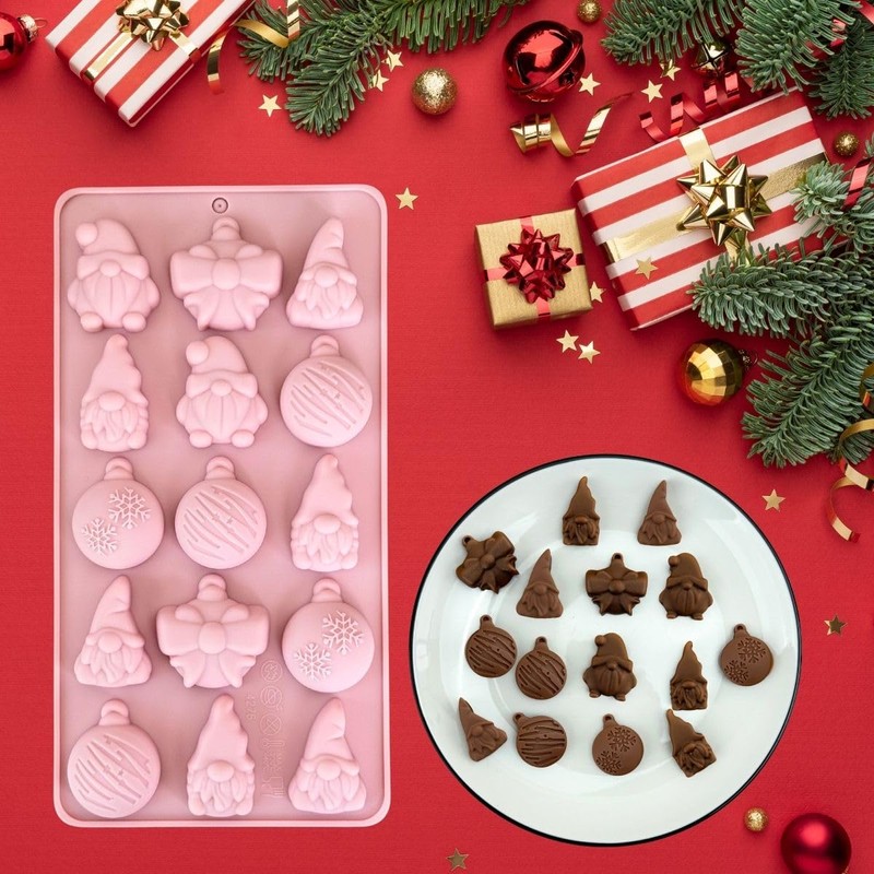 1 Piece Christmas Silicone Chocolate Molds Gnome and Ornament Shape