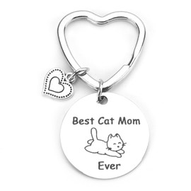 Cat Keychain, Best Cat Mom Ever Keychain, Cat Lover Keychain, Cute Cat Gifts for Women, Animal Lovers, Stainless Steel Cat Keychain for Birthday, Mother's Day, Christmas, Cat Mom Gifts for Women