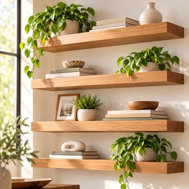 4PCS Invisible Floating Shelf Brackets Heavy Duty Solid Metal Hidden Wall Mount Supports for Wood Shelves & Home Storage