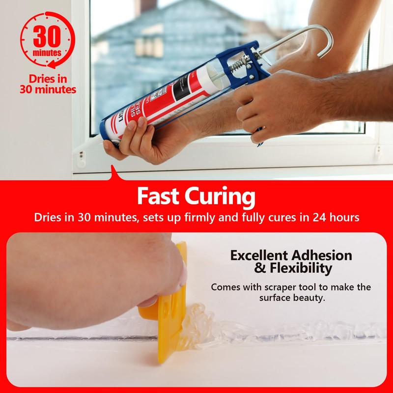 Clear Advanced Silicone Caulk & Sealant, 10Oz Cartridge, 100% Waterproof