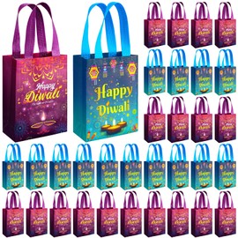 Windyun 48 Pcs Happy Diwali Gift Bags Non Woven Diwali Theme Party Gift Bag with Double Handles Diwali Favor Bags Tote for Diwali Festival of Lights Themed Party Treat Snacks Candy Favors Decorations