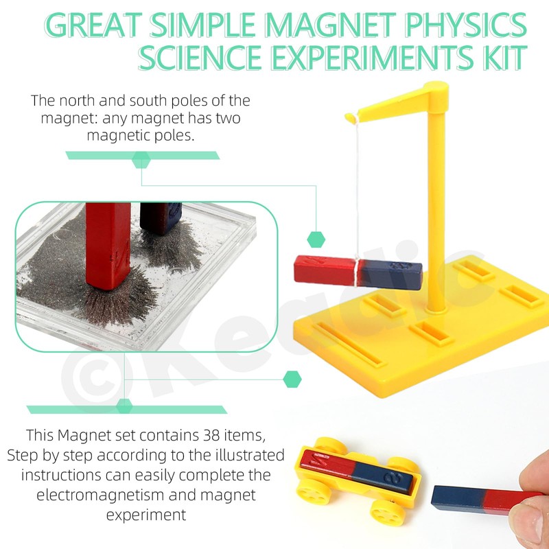 Keadic 38Pcs Magnet Science Kit Contains Bar/Ring/Horseshoe/Butterfly Magnetic, Compass, Iron,