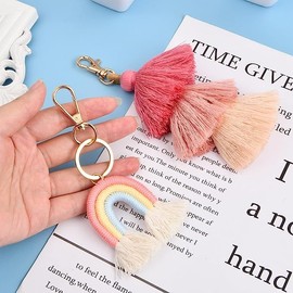 BOBOZHONG Pack of 2 Boho Rainbow Key Chains, Macrame Weave, Tassel Bag Charm, Handmade, Pink, Rainbow, Female, Children, Adults, Fashionable Individuals