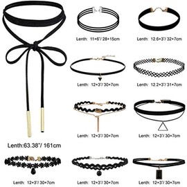 Cyleibe Black Choker Necklace Set, Gothic Tattoo Lace Necklace for Women/Girls Black Classic Velvet Stretch Decorations for Party (10pcs)