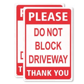 LIZATIC 2pcs Please Do Not Block Driveway Sign - 8 x 12 inch Metal Aaluminum Sign, No Parking Signs for Home Gate, Outside, Garage, Yard, Outdoor and Front Door, UV Protected & Weatherproof, White/Red