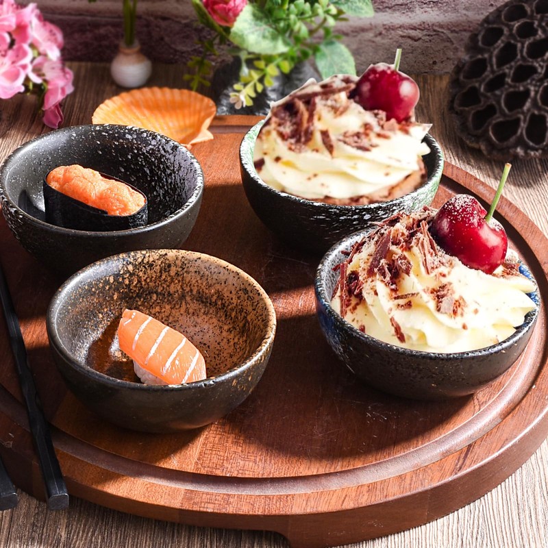 Porcelain Dipping Bowl Set of 4, 3.7" Vintage Reactive Glaze