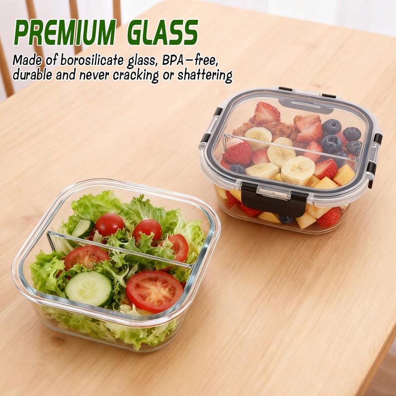 Wopgrty 5 Pack Bariatric Meal Prep Containers, 27 oz Glass