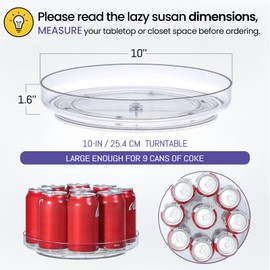 2 Pack, 10 Inch Clear Non-Skid Lazy Susan Organizers - Turntable Rack for Kitchen Cabinet, Pantry Organization and Storage, Fridge, Bathroom Closet, Vanity Countertop Makeup Organizing, Spice Rack