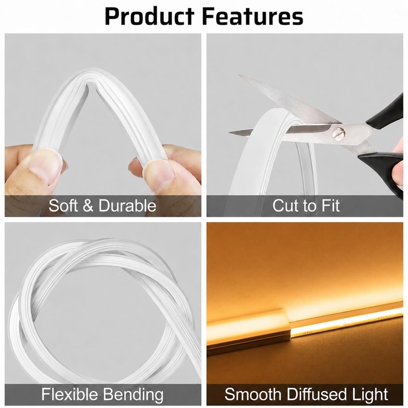 Silicone LED Channel 16.4FT, Flexible Neon Tube Light Cover for