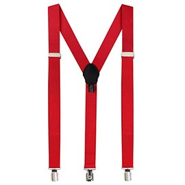 Fashion Accessories Leather Suspenders for Men: Button Pant Braces Clothes Accessory with Elastic, Y Back Design - Regular and Tall Sizes, Red