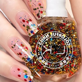 KAHSOSE Colorful Chunky Glitter Nail Polish, Quick Dry Confetti Top Coat Polish, Clear Colorful Glitter Gel Nail Polish No UV Needed, Sparkly Nail Color for Women Girls DIY Party