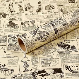 Self-Adhesive Vintage Newspapaer Wall Paper Drawer Shelf Liner for Kitchen Bathroom Cabinets Dresser Wall Crafts 17.7x393 Inches
