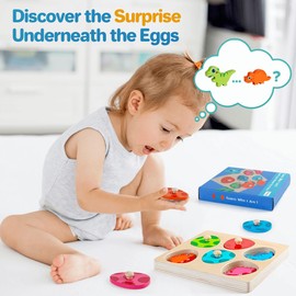 EDUJOY Wooden Puzzles for Toddlers 1-3, Montessori Toys for 1 2 Year Old Boy Birthday Gifts, Dinosaur Matching Eggs Peg Puzzles for Toddlers Age 2-4 Girls - Preschool Learning Activities