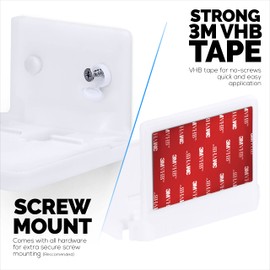 4" Small Wall Mount Shelf with Tablet & Phone Holder, Use for Baby Monitors, Bedside, Decor, Cameras, Speakers & More, Adhesive & Screw-in (White)