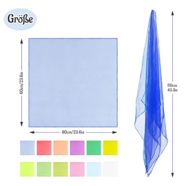 ABSOFINE Pack of 12 Colourful Juggling Cloths, Nursery Cloths, Chiffon Cloths, Gymnastic Cloths, Dance Cloths, Sensory, Children's Show, Activities Accessories, Decoration (60 x 60 cm)