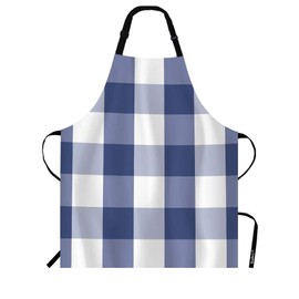Beabes Blue White Checkered Plaid Kitchen Bib Apron Retro Criss-Crossed Linear Square Stripes Polyester Adjustable Apron for Outdoor BBQ Gardening 27" X 31" for Chef Waitress