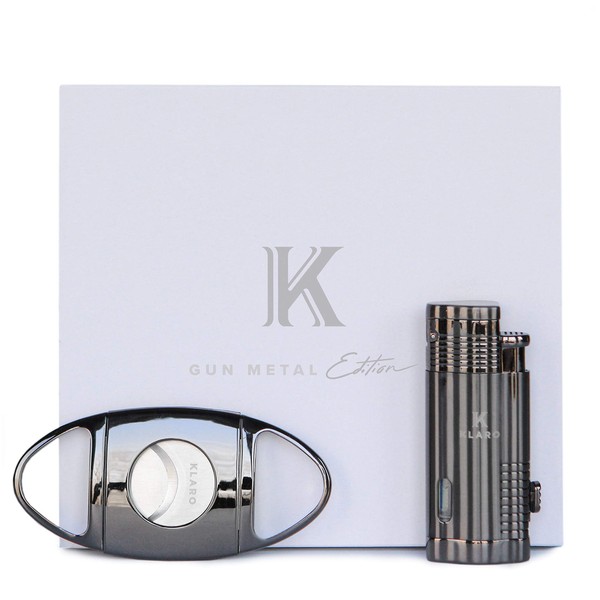 Case Elegance - Kit de Accesorios para cigarros, Cortador de Acabado de Bronce Pulido y Encendedor de Regalo