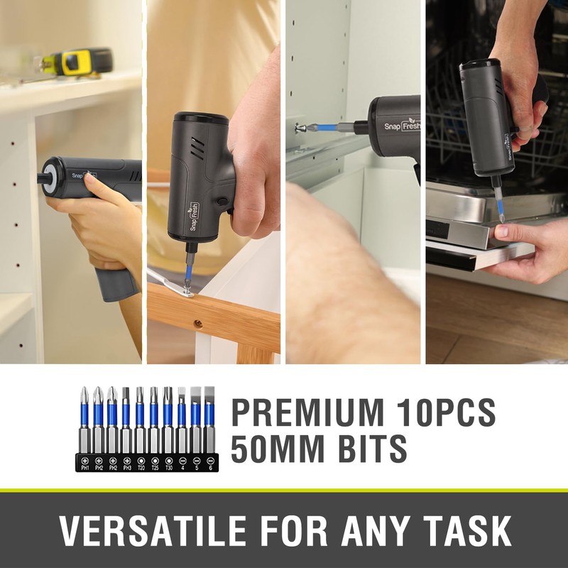 SnapFresh Electric Cordless Screwdriver Set,4V Rechargeable Screw Gun with 10