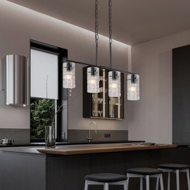 Cainjiazh 4-Light Black Chandelier, Modern Farmhouse-Style Pendant Light Kitchen Island with Adjustable Chain Height, Ideal for Dining Islands, Dining Rooms, Bar Counters and Hallways