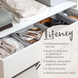 LIFENEY Aufbewahrungsbox 8er Set – Schrank Organizer aus der Serie Organize your closet – Für Stauraum & Ordnung im Kleiderschrank – 6x 12x27x25 cm & 2x 12x27x15 cm, Material: Filz