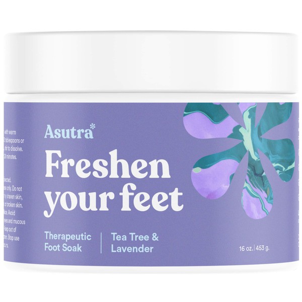 ASUTRA Foot Soak + Pedicure Pumice Stone (Dead Sea Salt w/Tea Tree & Lavender Oils), 16 oz